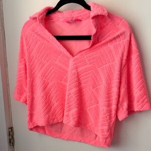 Lilly Pulitzer NWT Vibrant Pink Cropped Terry Top - Perfect for Beach!